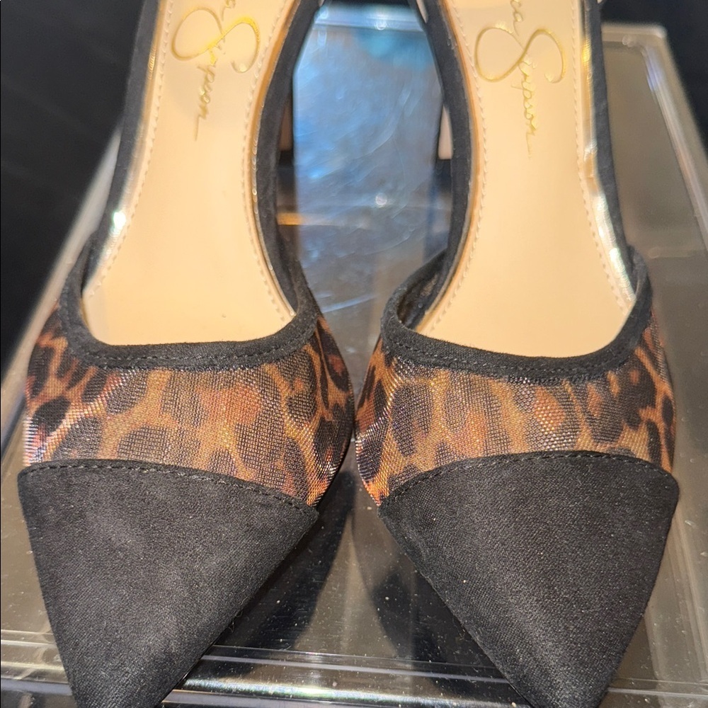 NEW JESSICA SIMPSON Size 7m Black Multi Leopard Ankle Strap Shoes - Picture 9 of 10